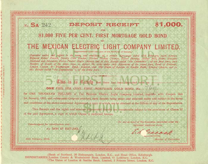 Mexican Electric Light Co. Limited - Bond